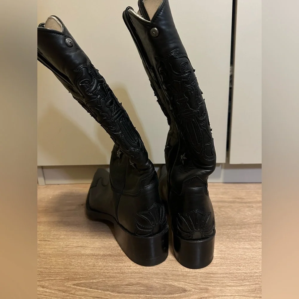 RARE Chrome Hearts Star-Appliqué Black Leather Cowboy Boots Men’s 8/Women’s 9.5